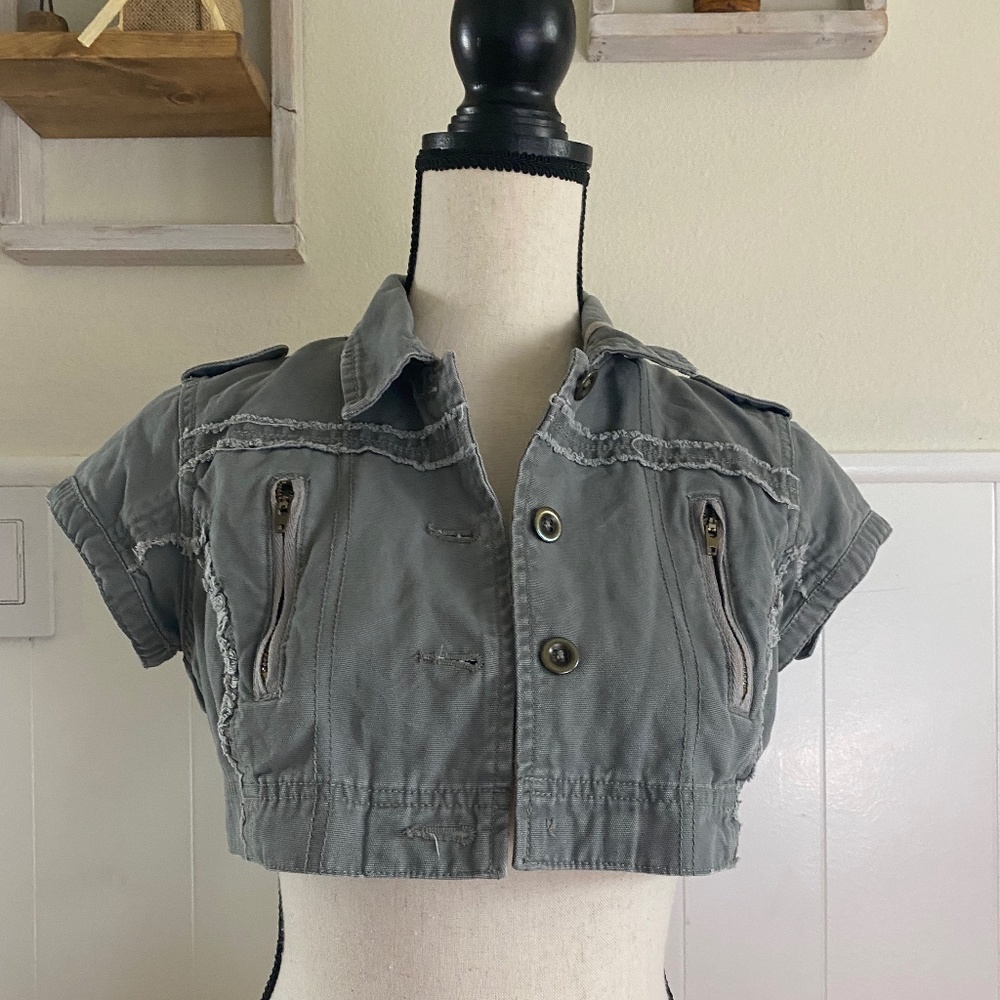 Green Denim Cropped Jacket